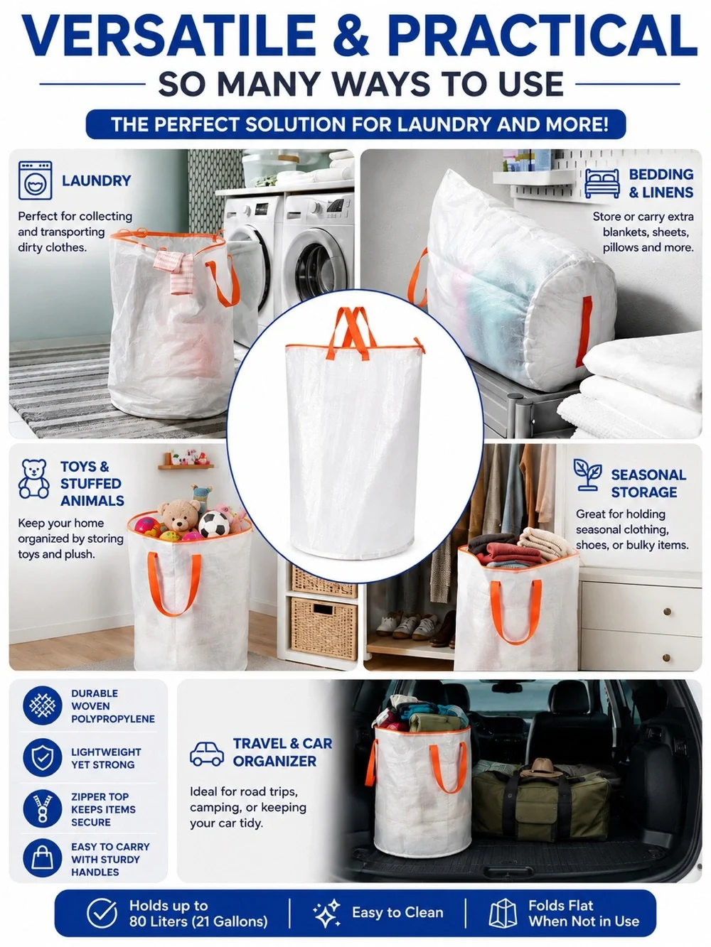 IKEA White Laundry Bags with Orange Handles - Set of 2